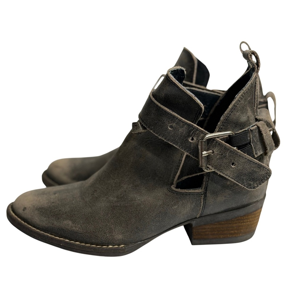 Bed Stu Glayder Ankle Boots Brown Distressed Leather Buckle Strap Cutout 7 Women